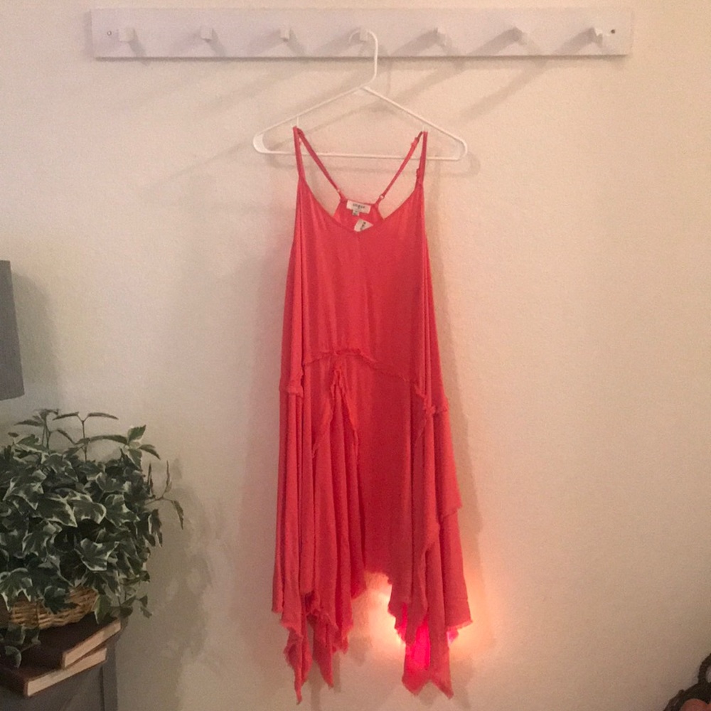 Coral flowy midi dress